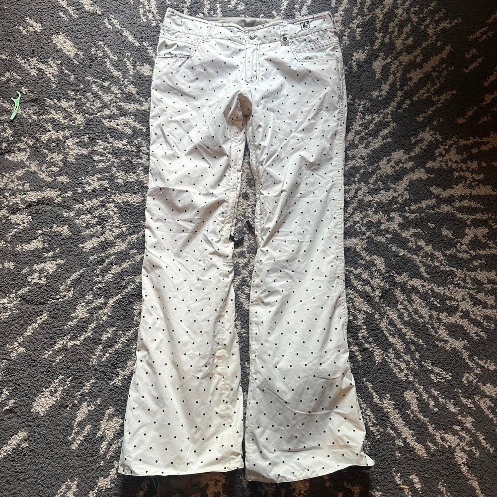 *SOLD* Burton The White Dryride Flared Polka Dot Snowboard Pants Sz 7 36x34